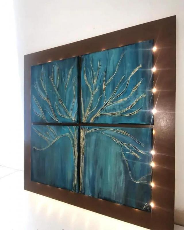 Πίνακας τετράπτυχο  ανάγλυφο δέντρο  με φως